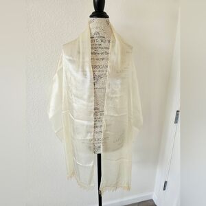 Liz Claiborne Vintage Butter Yellow Sheer Beaded Tassels Wide Neck Scarf Wrap